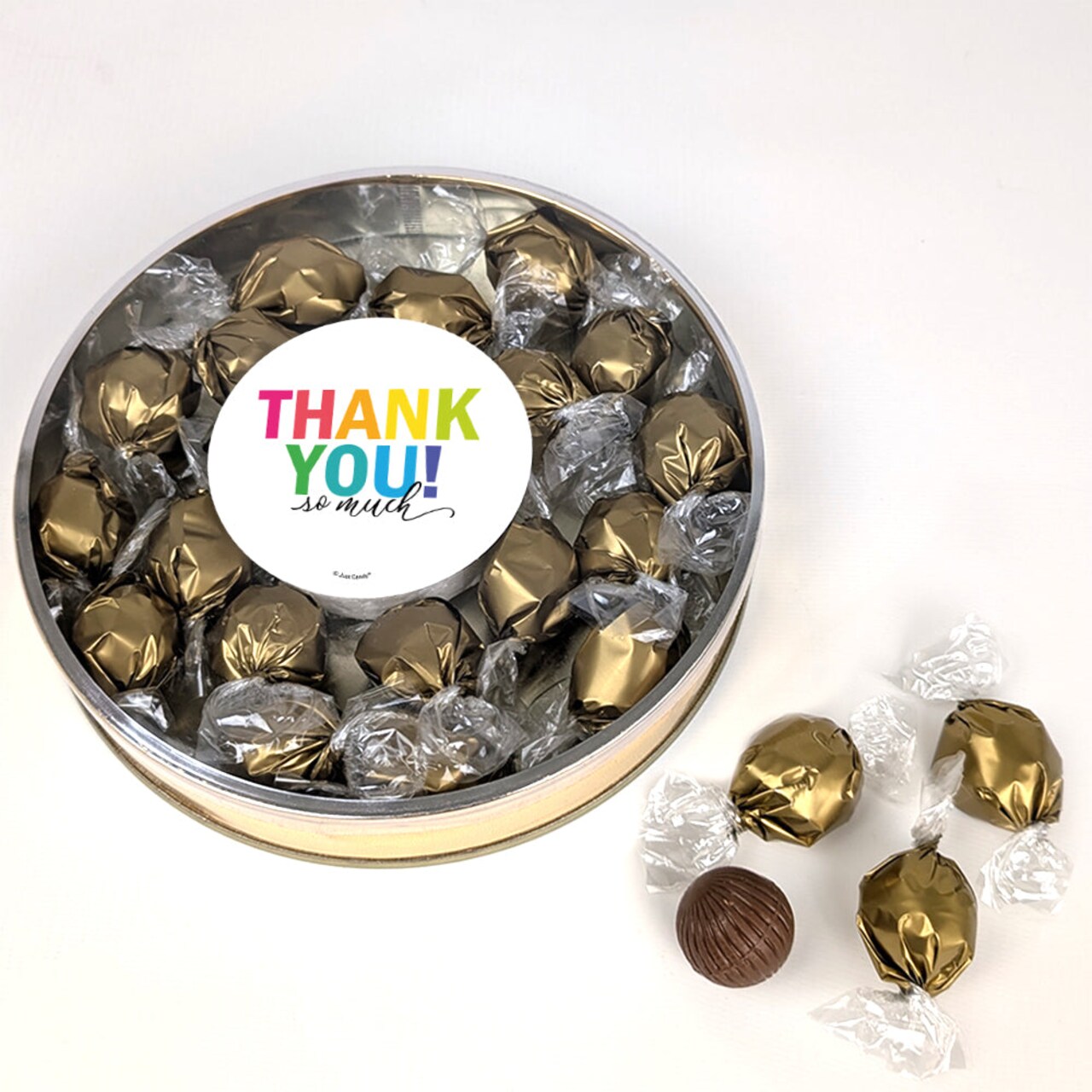 Thank You So Much Gift Tin Filled With Milk Chocolate Dubai Truffle Candies For Corporate Gifting, Appreciation Party Giveaways & More (42 Truffles)